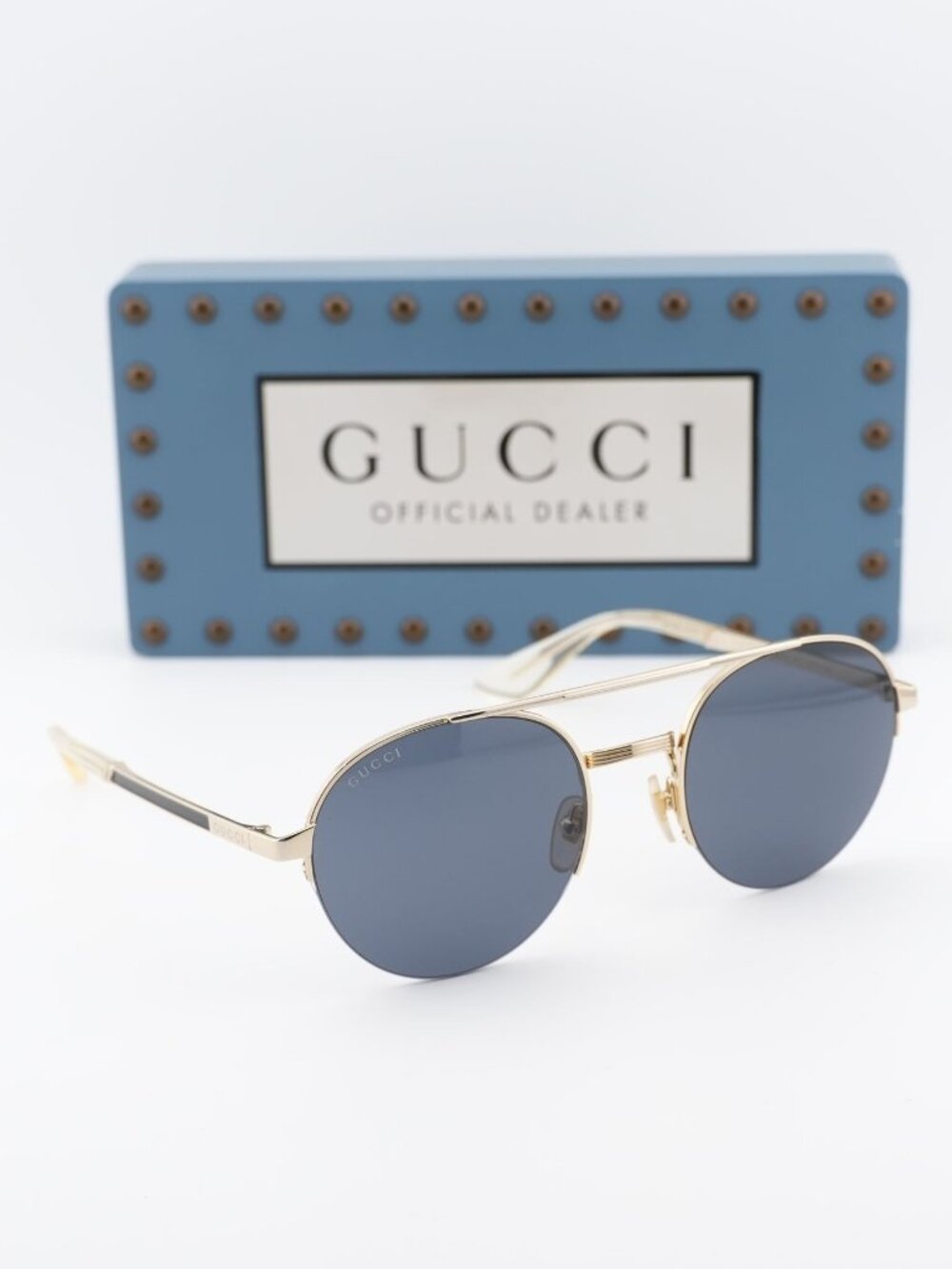 Gucci GG0984S 001 Round Unisex Sunglasses - Gold / Grey